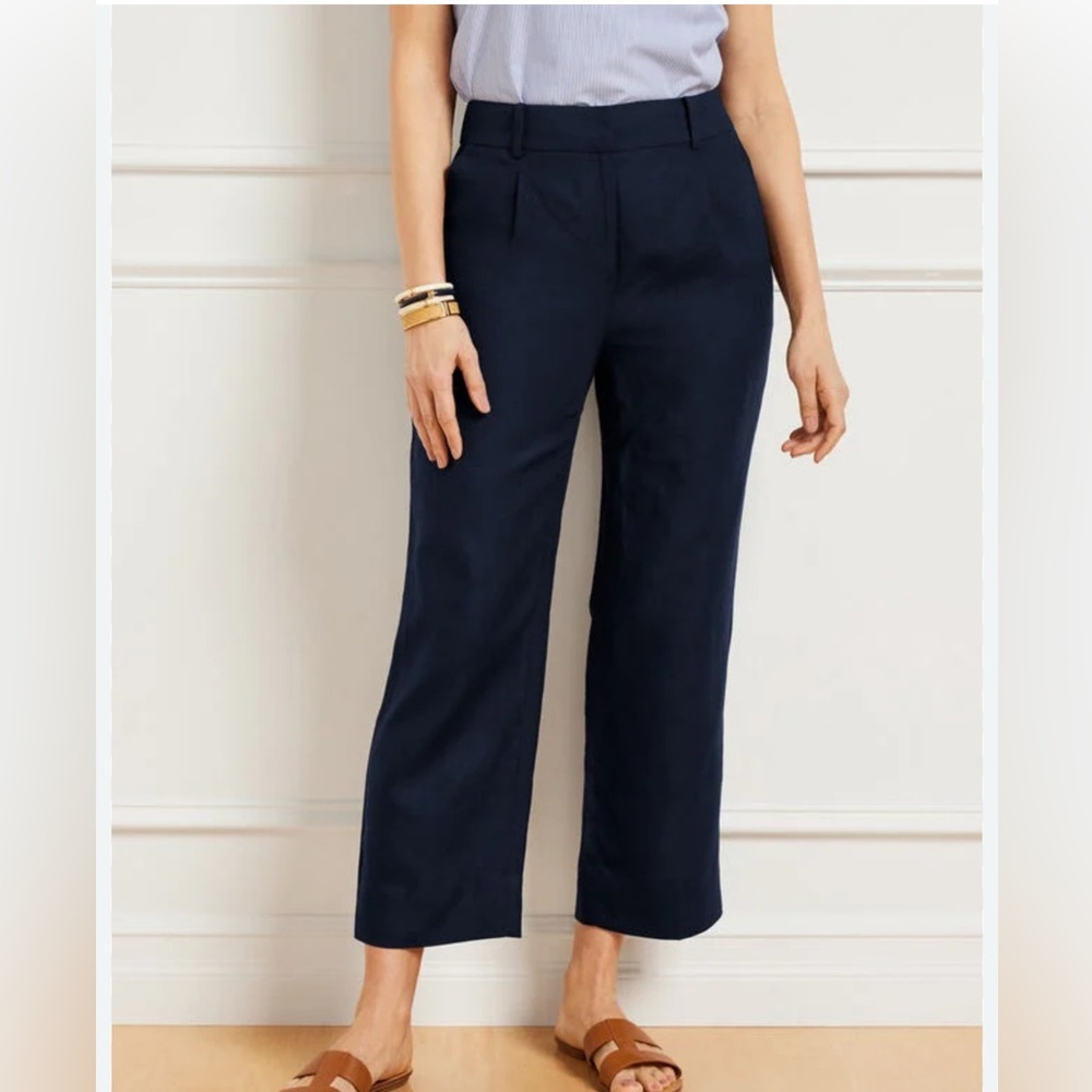 Talbots Bristol Linen Crop Pants Navy Blue Size 16 Petite Summer‎ Classic NWOT